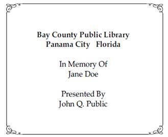 Bookplate Memorial Sample Template