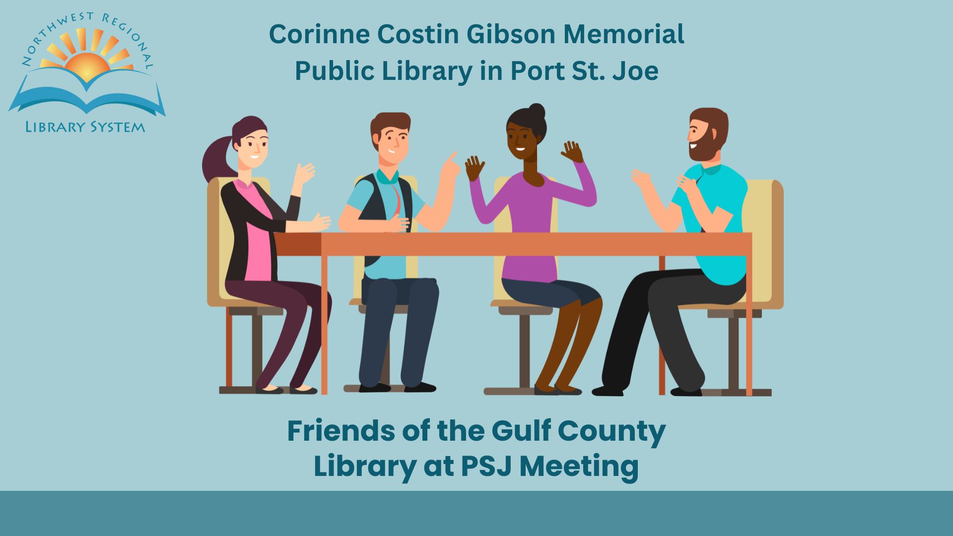 Friends of the Library at a conference table - illustration