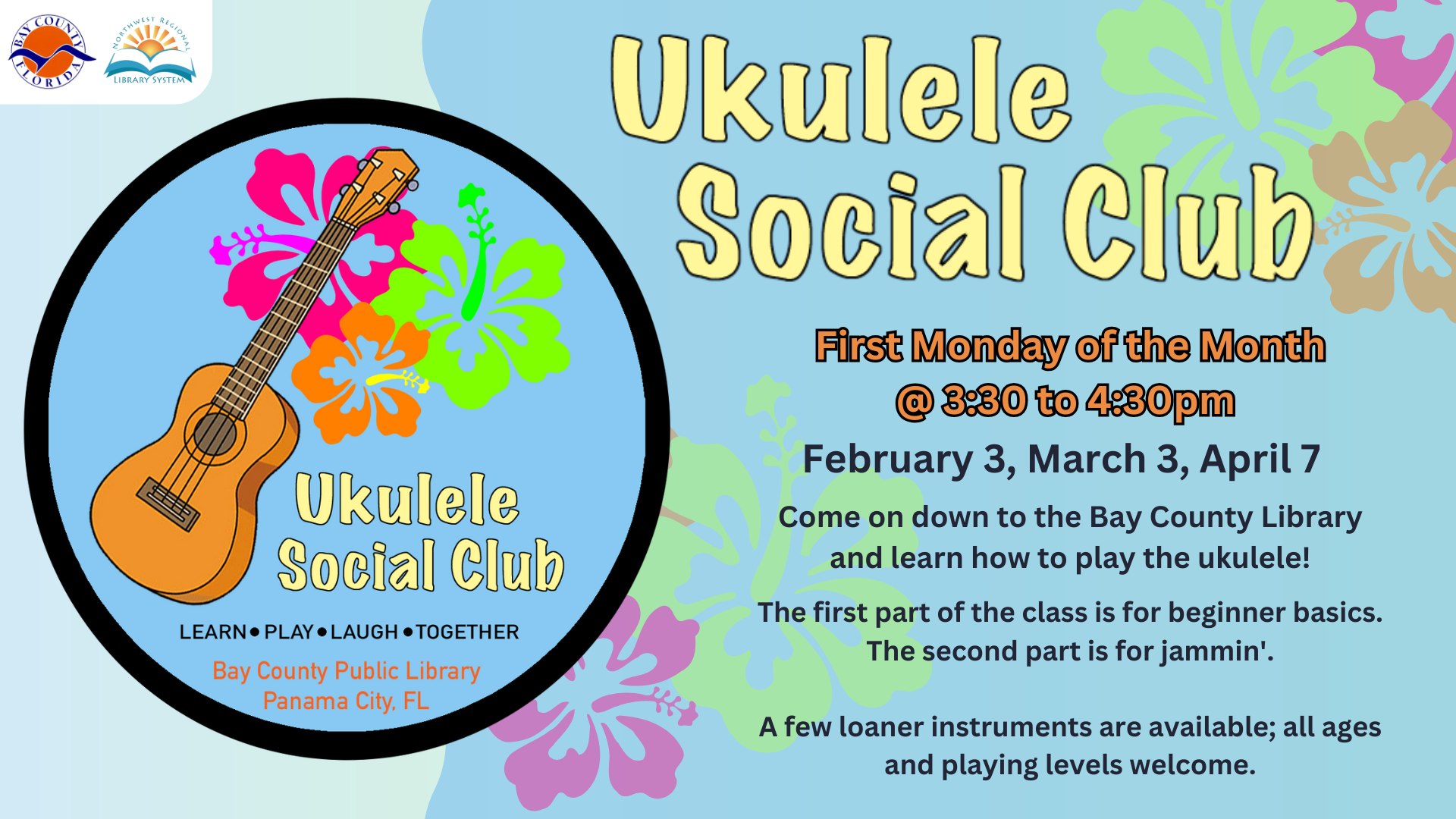 Ukulele and tropical flowers